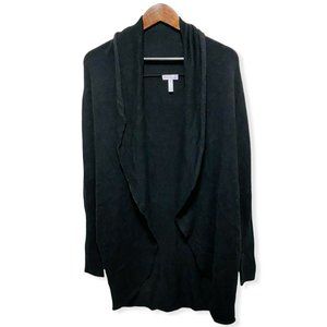 Leith Womens Sz S Long Sleeve Ribbed Cuff Long Open Front Cardigan Black MSRP$69